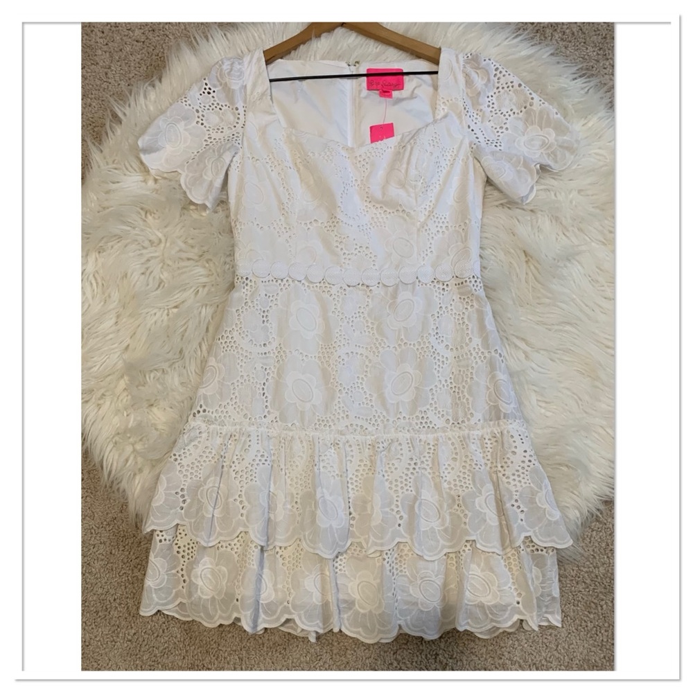 NWT Lilly Pulitzer Bonni Dress White Jumbo Bouquet Eyelet Size 2